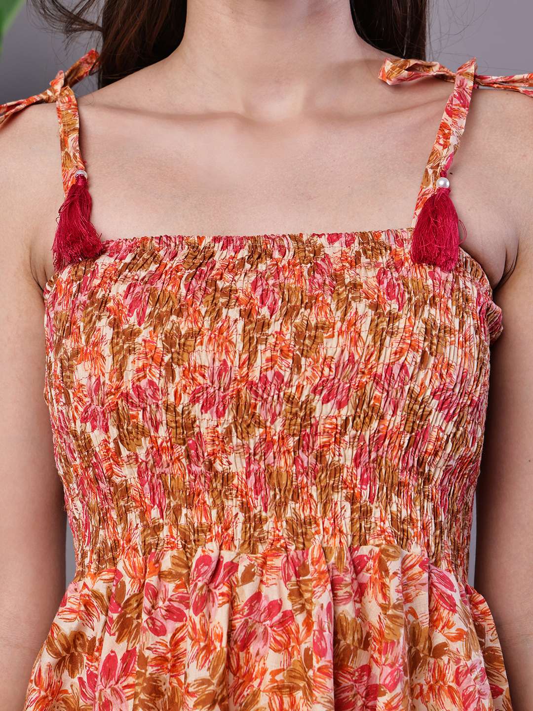Women's MultiColor Floral Printed Cotton Handkerchief Hem Dress Midi Dresses - Image 5